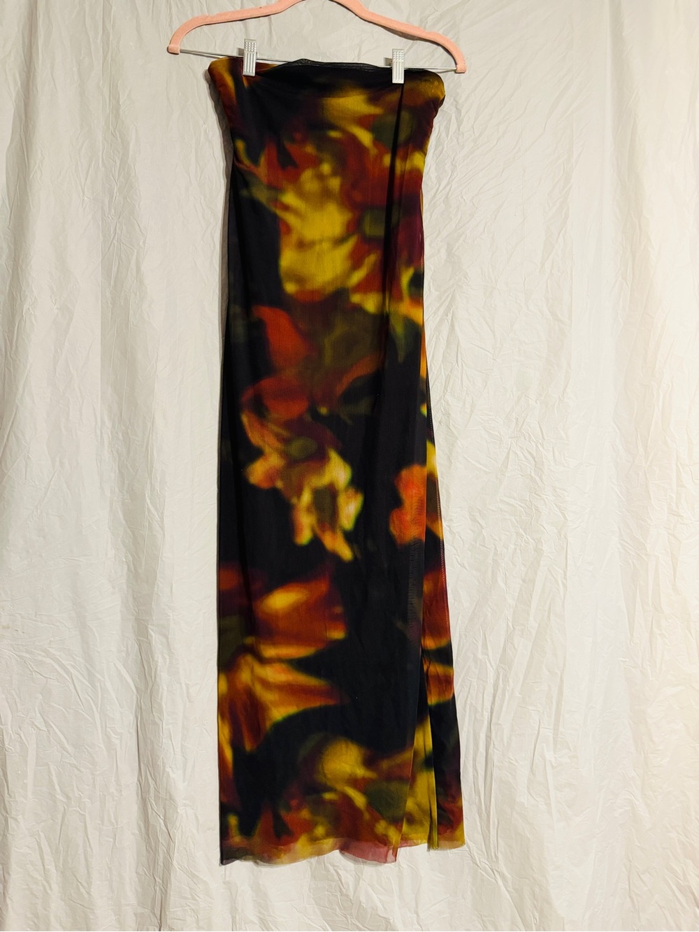 ZARA Women’s L Strapless Mesh Maxi Dress Abstract Floral Y2K Bodycon